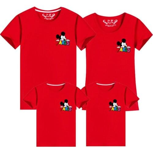 Disney Family Matching Clothes Mickey Mouse Paris Castle Printed T Shirt Women Men Summer Children Tshirts Tees Comfortable Tops