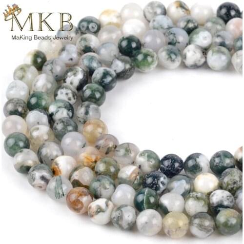 Wholesale Natural Stone Tree Agates Round Loose Beads For Jewelry Making Spacer Onyx Beads Diy Bracelet 4/6/8/10/12mm 15"Strand