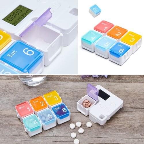 7-Day Pill Organizer With Timer Medicine Reminder Case Weekly Box