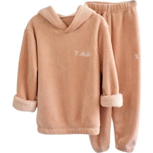 New Winter Children Hooded Fleece Pajamas Thicken Warm Flannel Sleepwear Girls Lounge Wear Coral Fleece Boy Homewear Sets
