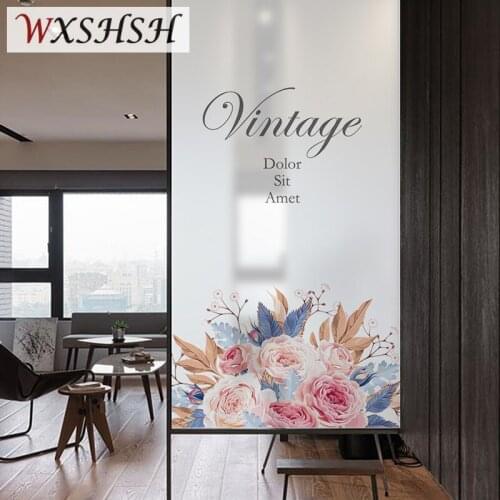 Custom Size Static Cling Window Film Blooming Flower Home Decorative European Style Privacy Protection Stained Glass Covering