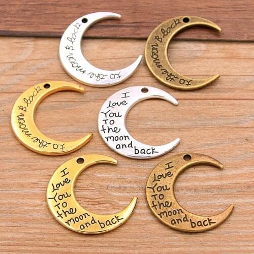 6PCS 2 Styles Metal Alloy 3 Color Moon Letter Charms Natural Pendants For DIY Necklace Bracelet Jewelry Making Findings
