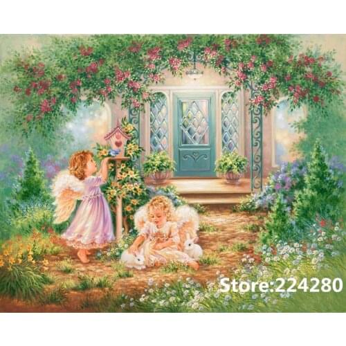 Needlework,Cross stitch,14CT Unprinted for Embroidery kits Angel girl Garden play people Cross-Stitching,DIY Handmade decor