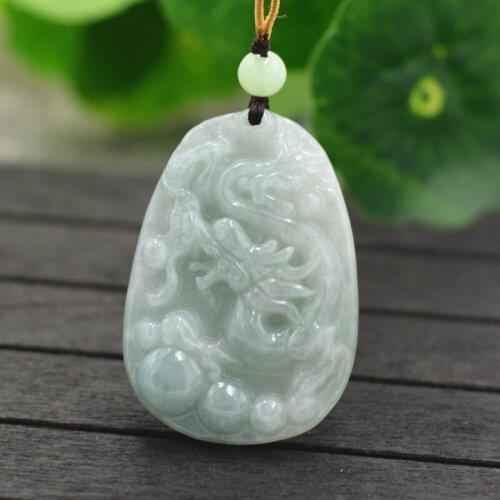 Certificate) Real Natural Jadeite A Grade Pendant Necklace Carved Dragon Pendant Gift for Men Jades Stone Jewelry+rope