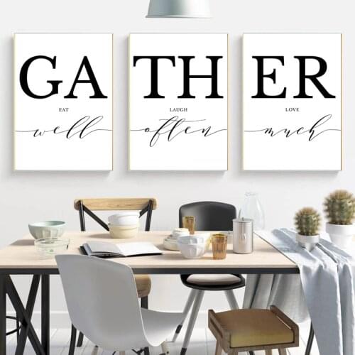 Kitchen Wall Decoration Canvas Painting Eat Love Laugh Posters and Prints, Kitchen Sign Quote Black White Wall Art Picture Decor