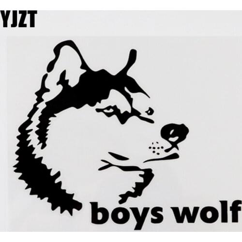 YJZT 13CMX10.8CM Interesting Boys Wolf Head Vinyl Car Sticker Decal Black/Silver 8C-0187