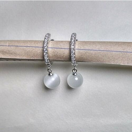Elegant 8MM Round Cat Eye Stone Beads Dangle Earrings for Women Cocktail Party Wedding Drop Earrings Bridal Fine Jewelry