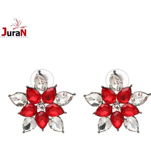 JURAN 2019 New Crystal Opal Stone Stud Earrings Sweety Flower Earrings Trendy Women Jewelry Gift for New Year 9 Colors J50058