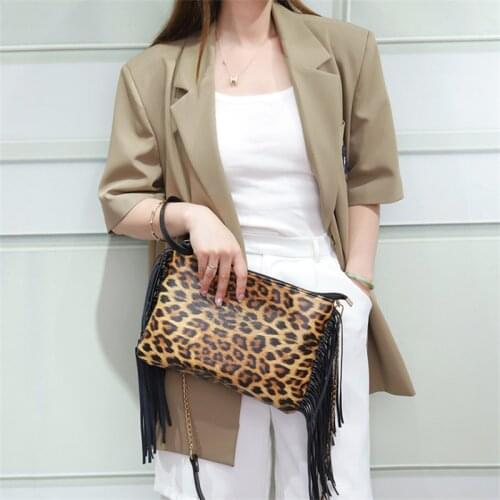 Women Leopard Print Crossbody Bags Female Fashion Taseel Vintage Chain Bags 2021 Lady Zipper Bag Femme