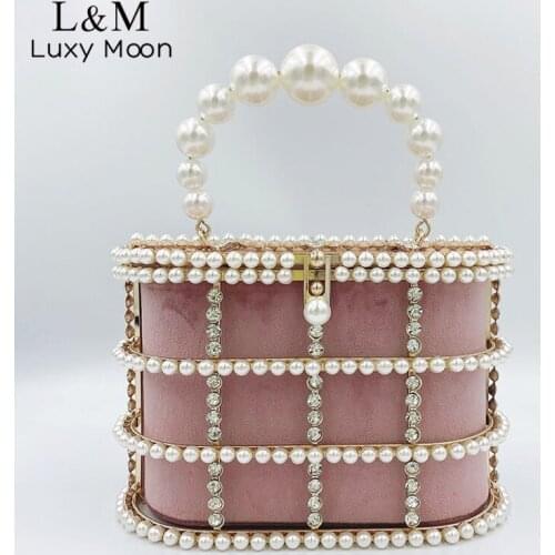 Pearl Beaded Hollow Out Clutch Bag For Women Mini Wedding Party Luxury Purses And Handbag Metal Box Evening Bag Sac Femme X555H