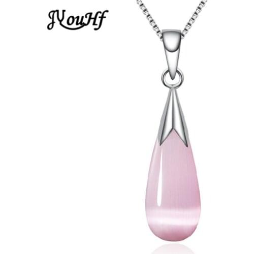 JYouHF Fashion Elegant Water Drop Pendant Necklace Women Korea Style White Pink Opal Stone Charm Necklace Wedding Party Jewelry
