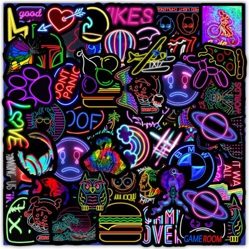 10/30/50/100PCS Neon Light Graffiti Stickers Laptop Luggage Suitcase Motorcycle Waterproof Cartoon Decals Toys Sticker For Kids