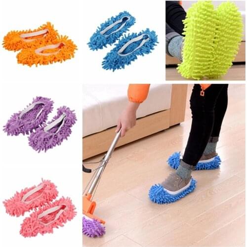 2pc Mop Slippers House Cleaning Dust Removal Lazy Floor Wall Dust Removal Cleaning Feet Shoe Covers Washable Reusable Microfiber