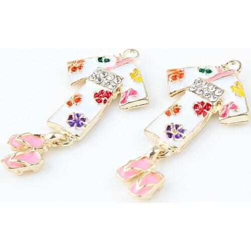 20PCS New Fashion 23*42mm Floral Enamel Japan Kimono Alloy Necklace Pendants Gold Tone DIY Oil Drop Bracelet Keyring Charms
