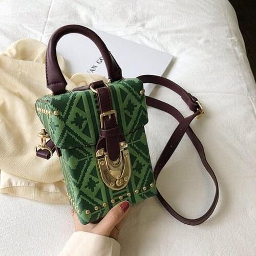 2019 European style Handbags Box Package Square Bag Version of the Wild Messenger Bag Square Mobile Rivet Messenger Shoulder Bag