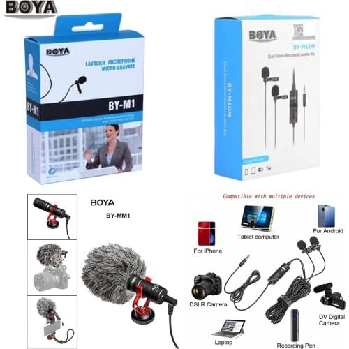 BOYA BY-M1 M1DM BY-MM1 + Dual Omni-directional Lavalier Microphone Short-gun Video Mic for canon nikon iphone Smartphones Camera