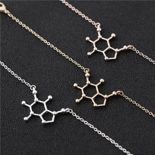 5 Hollow Caffeine Molecule Chemical Molecules pendant Necklace Science Structure Chemistry for Nurse geometric Necklaces Jewelry