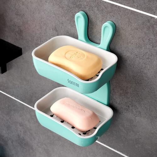 Double Layer Soap Box Creative Personality Stand Cute Drain Free Punch Bathroom Wall Hanging Soap Box