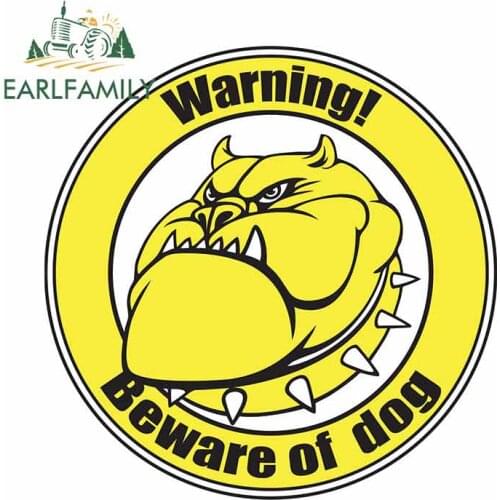 EARLFAMILY 13cm x 13cm Beware of Dog Car Stickers Fuel Tank Cap Rear Windshield Decal Car Styling