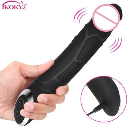 IKOKY 10 Speeds Big Dildo Vibrator Anal Sex Toys Huge Black Penis G-Spot Clitoral Stimulator Vaginal Massager Sex Toys for Women