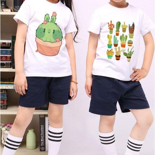 24M-9T Boys T Shirts Casual Girl Tshirt Summer Kawaii Cartoon Cactus Plant Printed Girls Tops Kids Clothes Short Sleeve Fashion