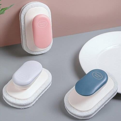 Blue Multi-function Handles Sponge Brush Kitchen Bathroom Cleaning Sponge Brush Plastic Handle Sponge Bath Bottom Bathtub Brush