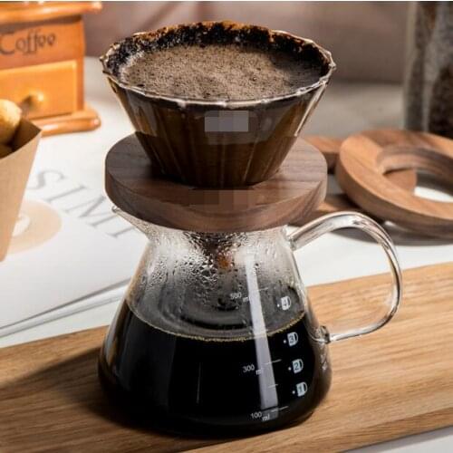 Hot Selling Newest Hand-made Coffee Pot Set with Heat-resisting Glass Filter Cup and Solid Wood Shelf Reusable Coffee Filter