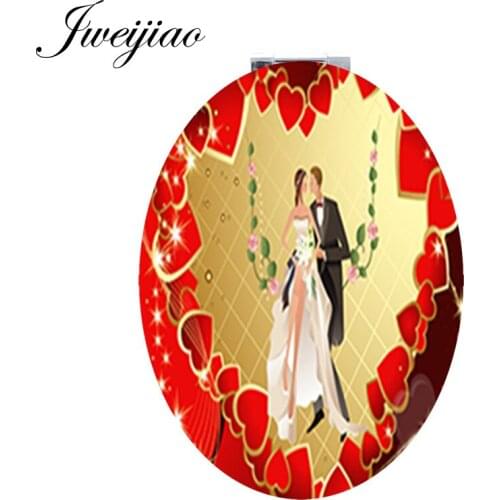 JWEIJIAO sweet rose heart spouse Swing Fashion Mini Oval leather pocket mirror for wedding Design espelho FQ788