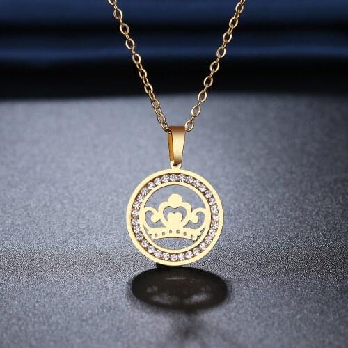 CACANA 316L Stainless Steel Classic Crown Necklace NEW Crystal Rhinestone Necklaces For Women Wedding Valentines Day Gifts