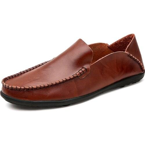 Fashion loafers mens soft leather sports lazy driving shoes large size leisure walking sneakers