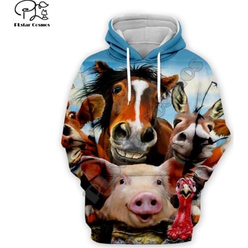 Men 3D Funny Horse Print Hoodie women cartoon animal Pig Sweatshirt Harajuku zipper coat unisex native pullover hood