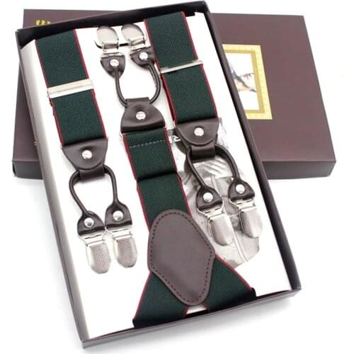 2019 New leather Mens braces 6 clips elastic suspenders adult straps Fashion bretels suspensorio tirantes hombre bretelles men