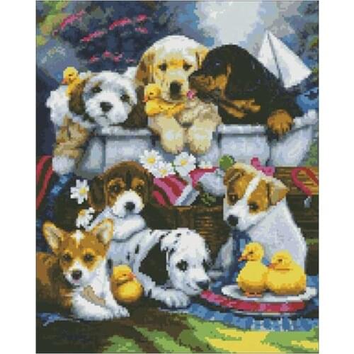 A litter of puppies patterns Counted Cross Stitch 11CT 14CT 18CT DIY Chinese Cross Stitch Kits Embroidery Needlework Sets