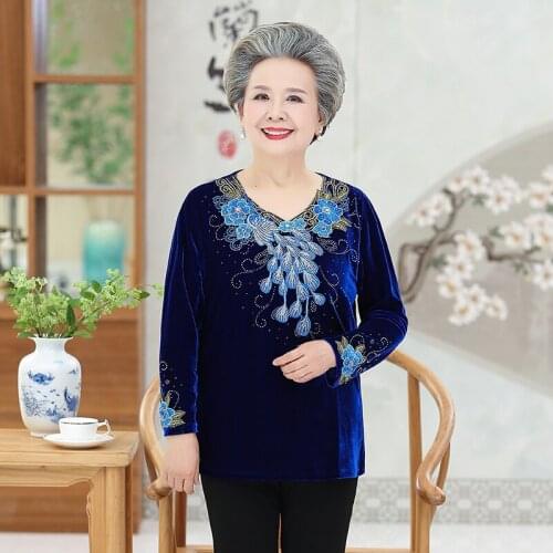 Women Gold Velvet Blouses Elegant Embroidery Clothes Female Floral Blouses Tops