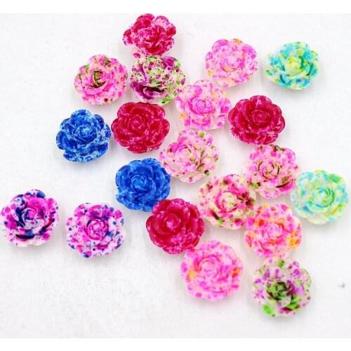 New 20pcs 14mm Rainbow/Double Color Resin Rose Flower Flatback Stone Scrapbook Wedding Buttons DIY