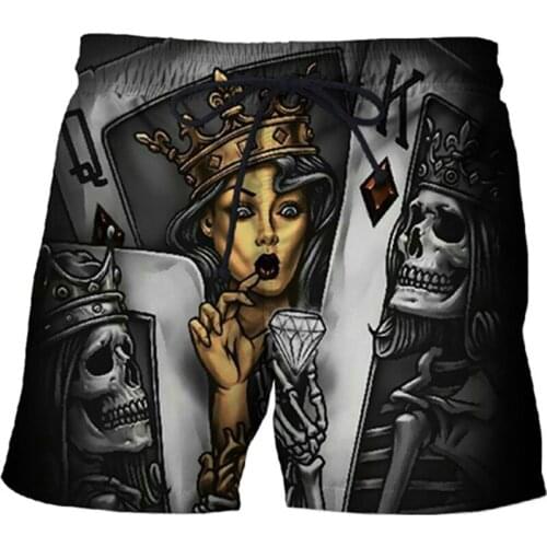 Swimming trunks 2021 summer hot sale high quality mens 3D skull crown print shorts swimwear fun casual quick-drying black