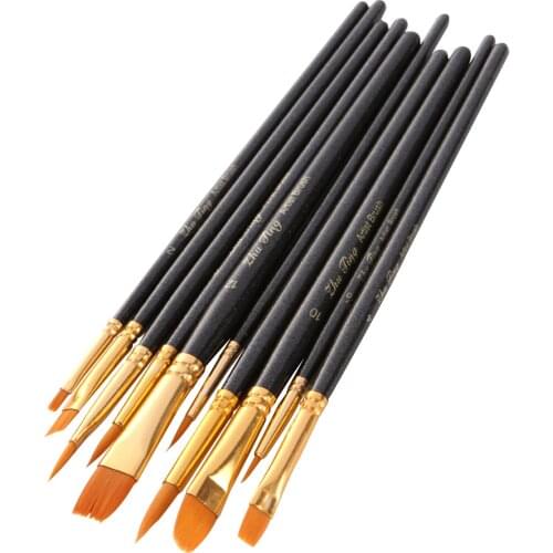 10pcs Professional Paintbrush Artists Paint Brushes Nylon Hair Wooden Handle Gift for Children Adults for Painting Arts Supplies