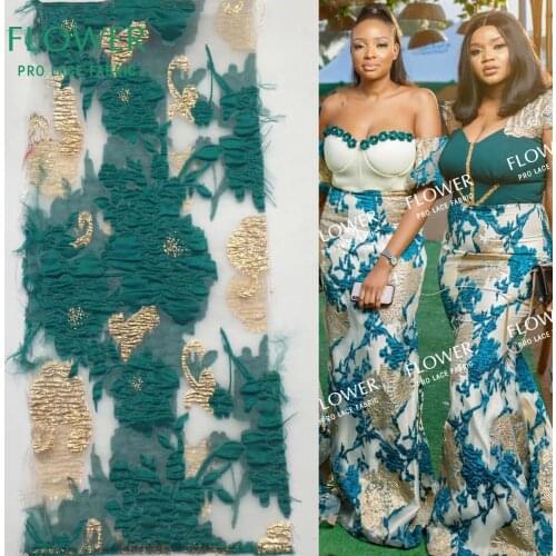 Relief Embroidery Mesh Tulle Lace Green Embroidery Guipure African French Net Lace Wedding Bride Prom Dress Laces Material
