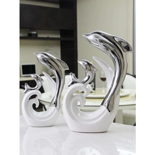 Modern Ceramic Dolphin Ornaments Decoration Living Room Home Table Figurines Crafts Coffee Office Desktop Accessories Furnishing