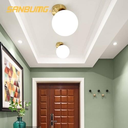 SANBUMG Modern Ceiling Light Gold Glass Lampshade Minimalist Round Led Ceiling Light For Living Room Corridor Ceiling Lamp E27