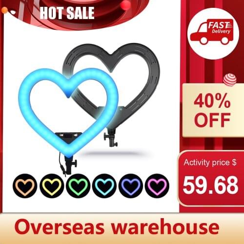 19Inch RGB Colorful Heart-shaped Photography LED Video Light Fill Light CRI 90 3200-5600K 48W Phone Holder for Live Streaming