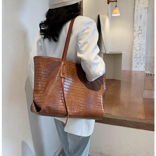 Stone Pattern High Capacity PU Leather Shoulder Bags For Women 2021 Elegant Handbags Female Travel Totes Lady Beautiful Fashion