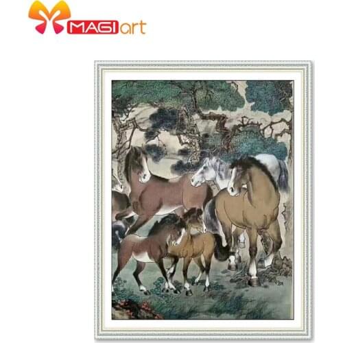 Cross stitch kits Embroidery needlework sets 11CT water soluble canvas patterns 14CT Chinese Style The Horse Family-NCMA046