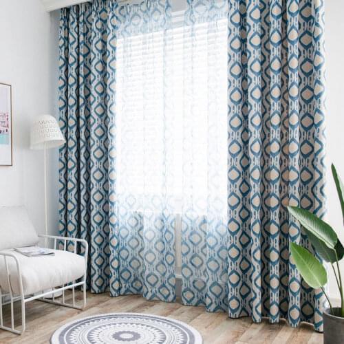 Diamond Printed Geometric Wave Blackout Curtains Drapes Curtains For Living Room Blue Modern Bedroom Kitchen Curtains