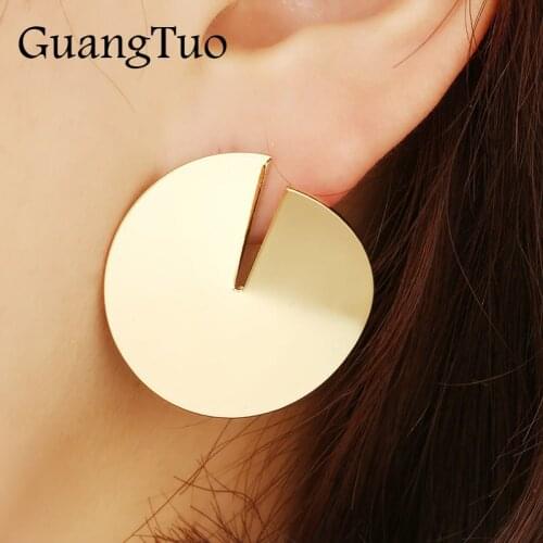 Personality Smooth Metal Round Stud Earrings For Women Circle Exaggerated Jewelry Punk Jewelry Female Brincos Girl Gift EK2118