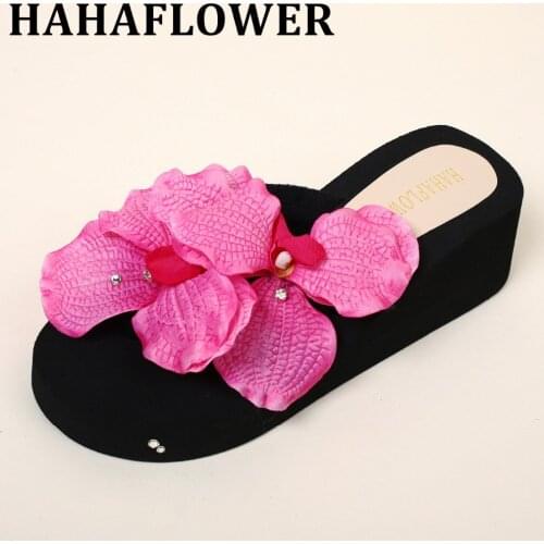 HAHA FLOWER Sexy Female Slippers Slip Flip Flops Beach Sandals Flower pearl Slippers