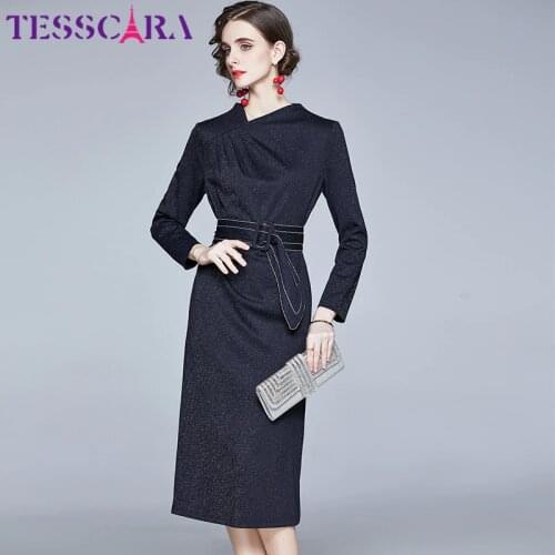 TESSCARA Women Spring & Autumn Elegant Dress Festa High Quality Long Office Party Robe Femme Vintage Designer Vestidos