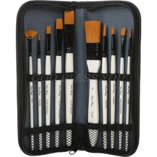 10Pcs Nylon Hair Art Painting Brushes Set Acrylic Oil Watercolor Artists Paint Brush Set Drawing Supplies Drop Shipping