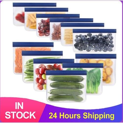 12 Pieces/Set Of Silicone Food Bag Frosted PEVA Food Preservation Bag Reusable Fruit And Vegetable Sandwich Food Bag Storage Bag