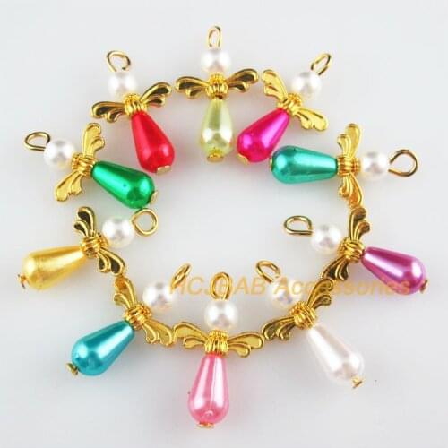 20 New Angel Charms Gold Color Mixed Acrylic Teardrop Pendants 13.5x23mm